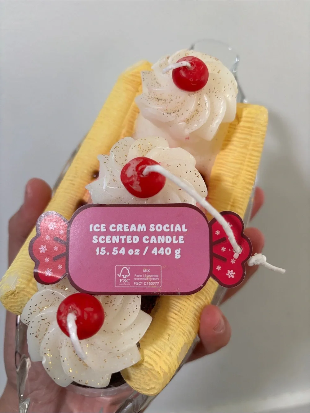 Banana Split Cake Topper — Yellow, Pink, White